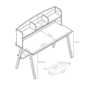 Natural Solid Wood Study Desk with Shelf and Selee Chair Set