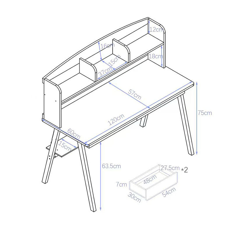 Natural Solid Wood Study Desk with Shelf and Selee Chair Set