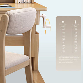 Natural Height-adjustable Study Desk with Shelf and Z Shape Chair Set