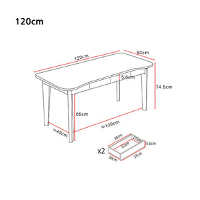 Draylen Walnut Color Solid Wood Study Desk with Drawers/Rubberwood/Curved/1M/1.2M