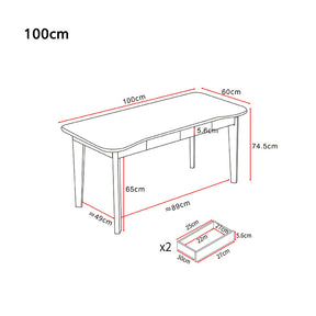 Draylen Walnut Color Solid Wood Study Desk with Drawers/Rubberwood/Curved/1M/1.2M