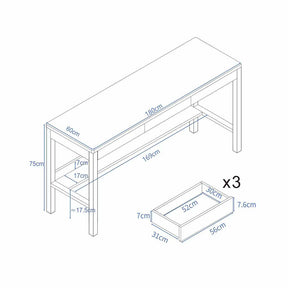 Lynard Solid Wood Study Desk with Drawers/Rubberwood/Long Study Desk/1.6M/1.8M