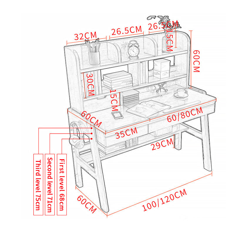 Avelinn Study Desks/Solid Wood Study Desk with Shelf/Home Office/Natural color