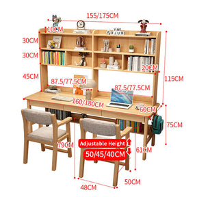 Trejan Solid Wood Study Desk with Book Shelves and Drawers/Rubberwood/Long Study Desk