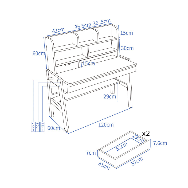 Ave Solid Wood Study Desk with Shelf and Drawers/Bookcase/Rubberwood/Natural wood color