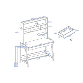 Bahid Study Desks/Solid Wood Study Desk with Shelf/Home Office/White