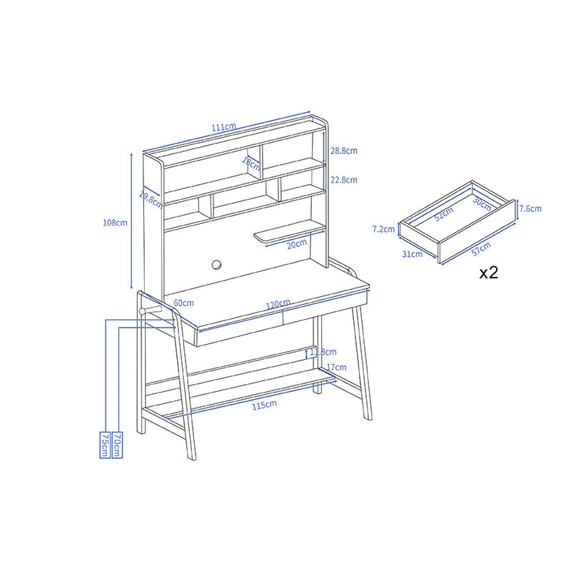Bahid Study Desks/Solid Wood Study Desk with Shelf/Home Office/White