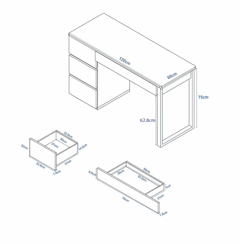 Classic Natural Wood Desk with 3-Drawer Side Cabinet