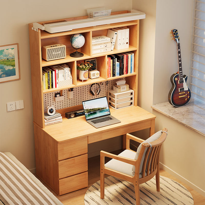 Putnam Solid Timber LED Light Study Desk with Bookshelf and Storage