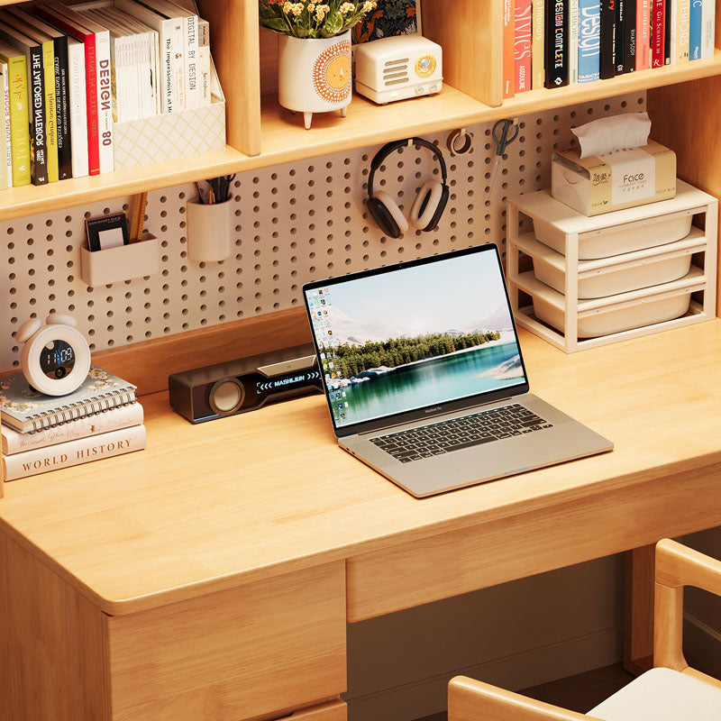 Putnam Solid Timber LED Light Study Desk with Bookshelf and Storage