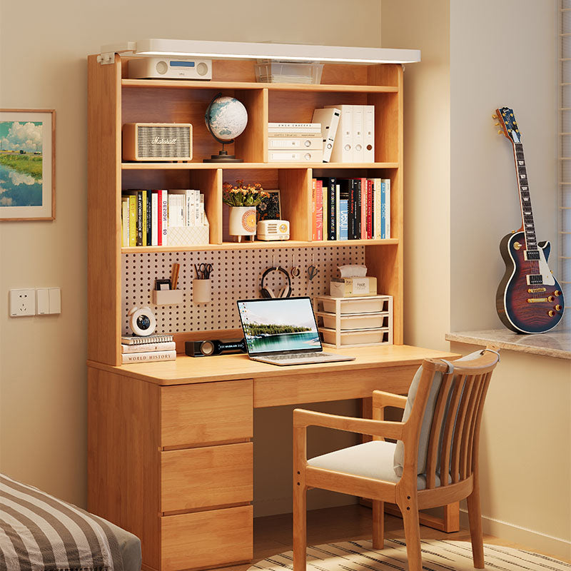 Putnam Solid Timber LED Light Study Desk with Bookshelf and Storage