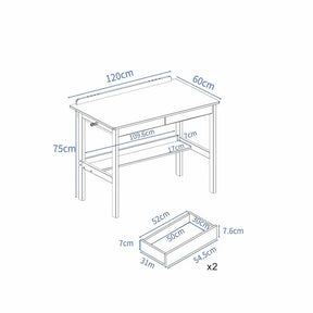 Gilman Classic Design Solid Timber Study Desk with Two Drawers