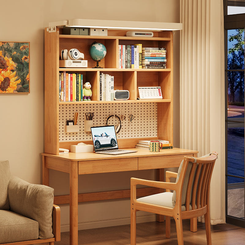 Haven Solid Timber LED Light Study Desk with Bookshelf and Storage 120 ...