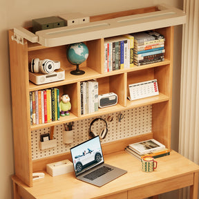 Haven Solid Timber LED Light Study Desk with Bookshelf and Storage 120cm