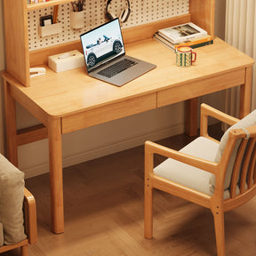 Haven Solid Timber LED Light Study Desk with Bookshelf and Storage 120cm