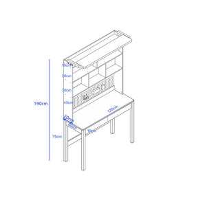 Haven Solid Timber LED Light Study Desk with Bookshelf and Storage 120cm