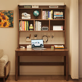 Haven Solid Timber LED Light Study Desk with Bookshelf and Storage 120cm