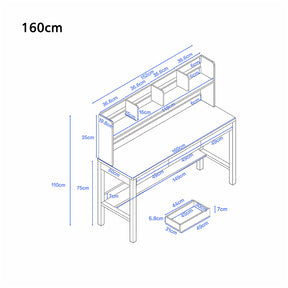 Kai Solid Wood Study Desk with Book Shelves and Drawers 160cm/180cm