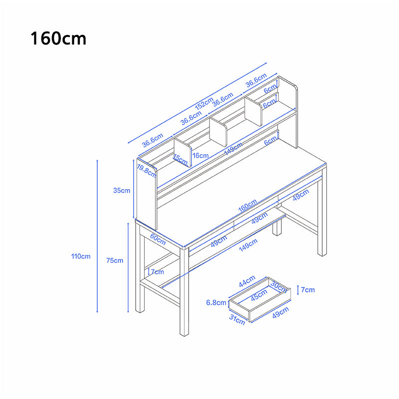 Kai Solid Wood Study Desk with Book Shelves and Drawers 160cm/180cm