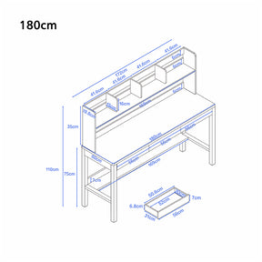 Kai Solid Wood Study Desk with Book Shelves and Drawers 160cm/180cm