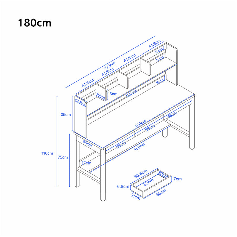 Kai Solid Wood Study Desk with Book Shelves and Drawers 160cm/180cm