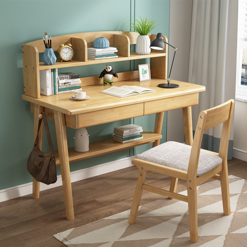 Normal Study Desk Solid Wood Study Desk with Shelf/Solid Timber/Minimal Assembly/Natural ...