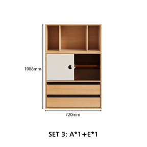 Mario Floor-standing Modular Storage Cabinet Chest Set for Home Natural Wood Color