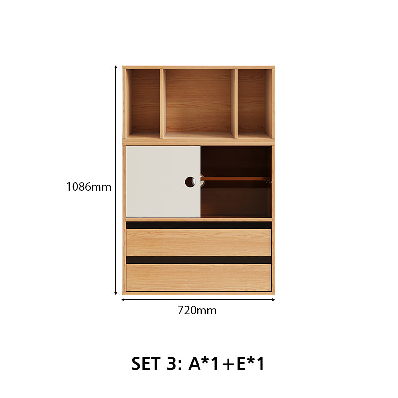 Mario Floor-standing Modular Storage Cabinet Chest Set for Home Natural Wood Color