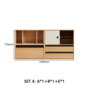 Mario Floor-standing Modular Storage Cabinet Chest Set for Home Natural Wood Color