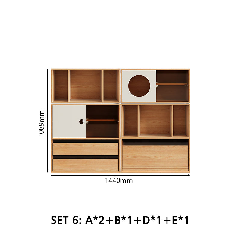 Mario Floor-standing Modular Storage Cabinet Chest Set for Home Natural Wood Color