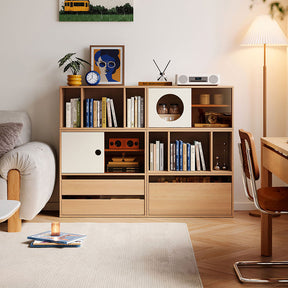 Mario Floor-standing Modular Storage Cabinet Chest Set for Home Natural Wood Color