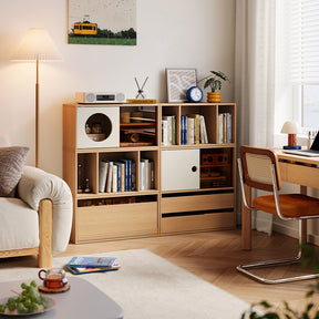Mario Floor-standing Modular Storage Cabinet Chest Set for Home Natural Wood Color