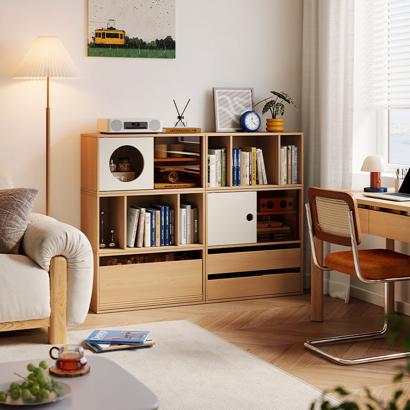 Mario Floor-standing Modular Storage Cabinet Chest Set for Home Natural Wood Color