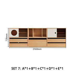 Mario Floor-standing Modular Storage Cabinet Chest Set for Home Natural Wood Color