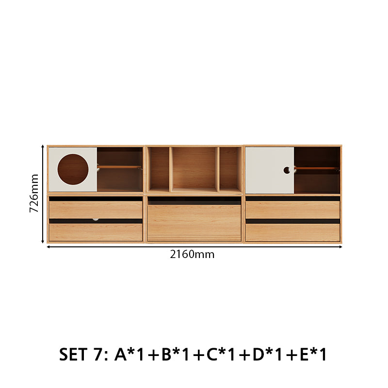 Mario Floor-standing Modular Storage Cabinet Chest Set for Home Natural Wood Color