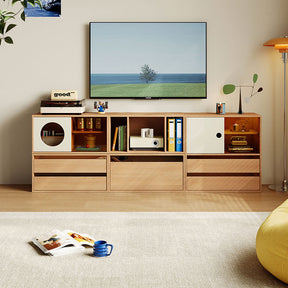 Mario Floor-standing Modular Storage Cabinet Chest Set for Home Natural Wood Color