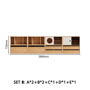 Mario Floor-standing Modular Storage Cabinet Chest Set for Home Natural Wood Color