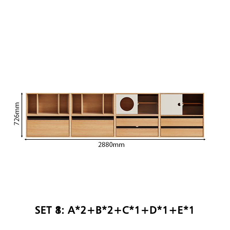 Mario Floor-standing Modular Storage Cabinet Chest Set for Home Natural Wood Color
