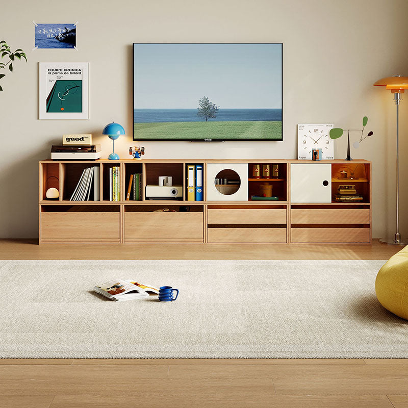 Mario Floor-standing Modular Storage Cabinet Chest Set for Home Natural Wood Color