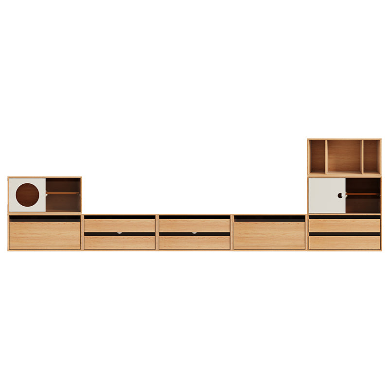 Mario Floor-standing Modular Storage Cabinet Chest Set for Home Natural Wood Color