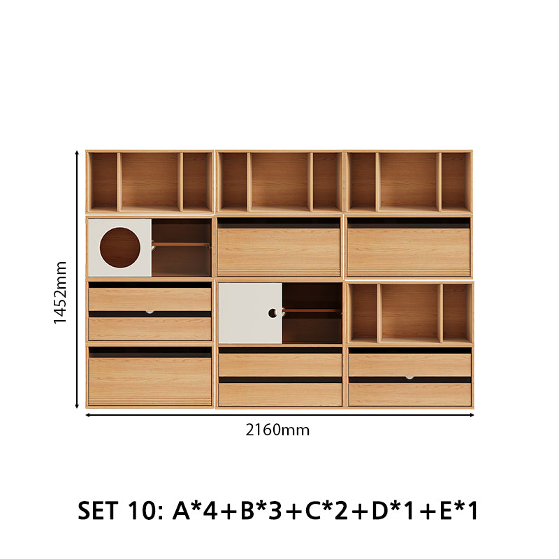 Mario Floor-standing Modular Storage Cabinet Chest Set for Home Natural Wood Color