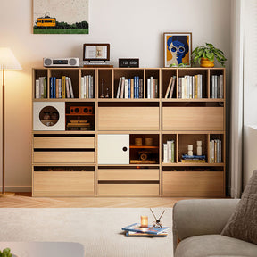 Mario Floor-standing Modular Storage Cabinet Chest Set for Home Natural Wood Color