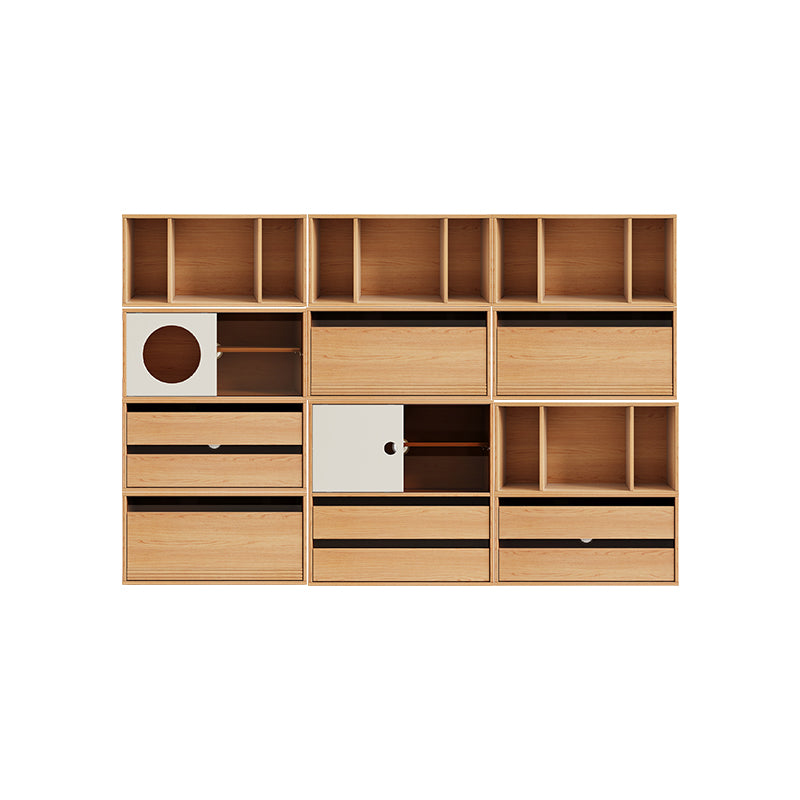 Mario Floor-standing Modular Storage Cabinet Chest Set for Home Natural Wood Color
