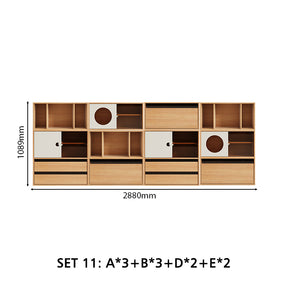 Mario Floor-standing Modular Storage Cabinet Chest Set for Home Natural Wood Color