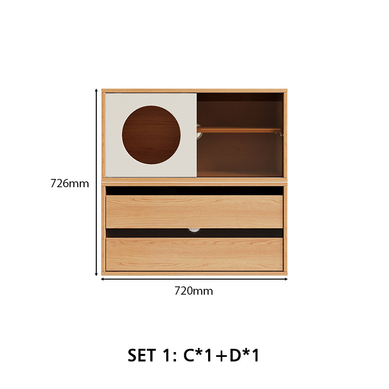 Mario Floor-standing Modular Storage Cabinet Chest Set for Home Natural Wood Color