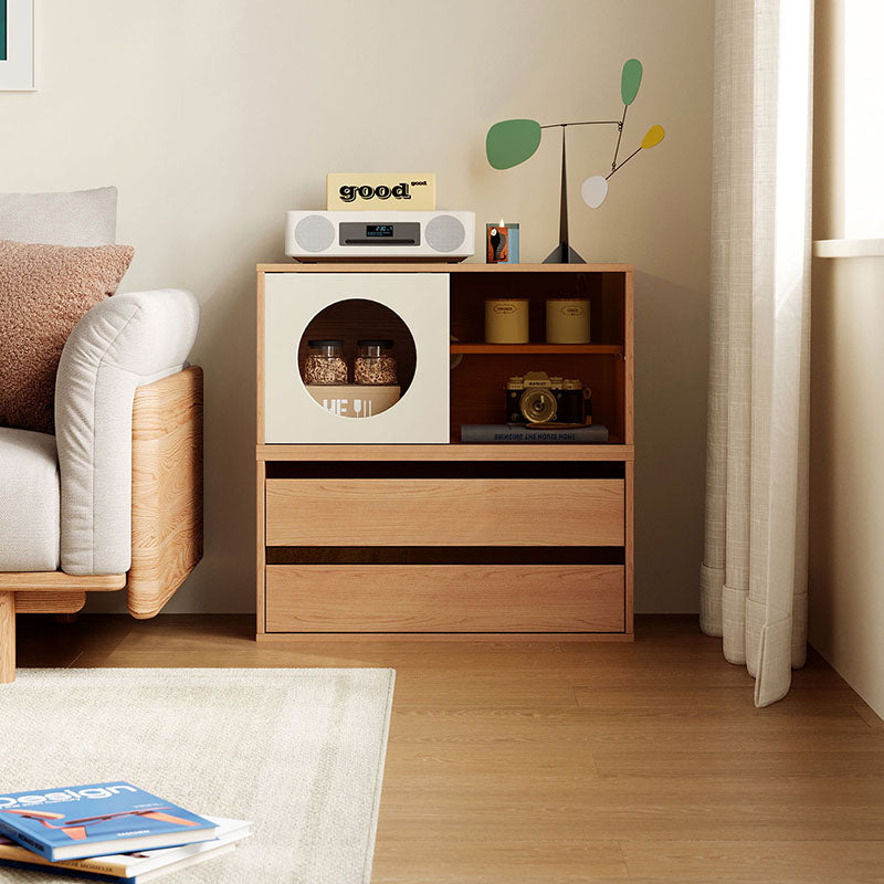 Mario Floor-standing Modular Storage Cabinet Chest Set for Home Natural Wood Color