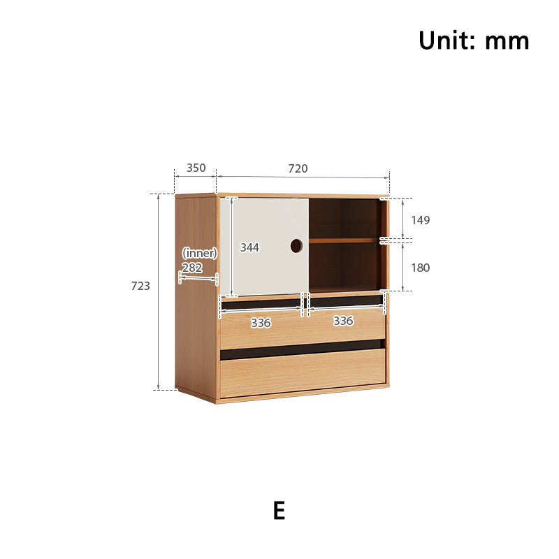 Mario Floor-standing Modular Storage Cabinet Chest Set for Home Natural Wood Color