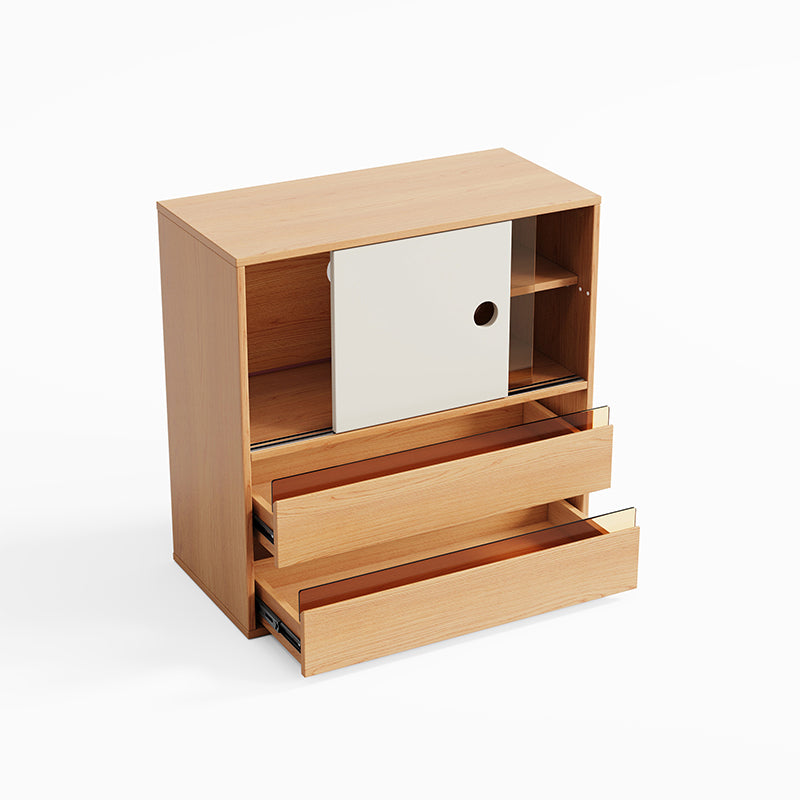 Mario Floor-standing Modular Storage Cabinet Chest Set for Home Natural Wood Color