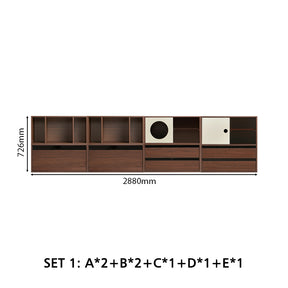 Mario Floor-standing Modular Storage Cabinet Chest Set for Home Walnut Color