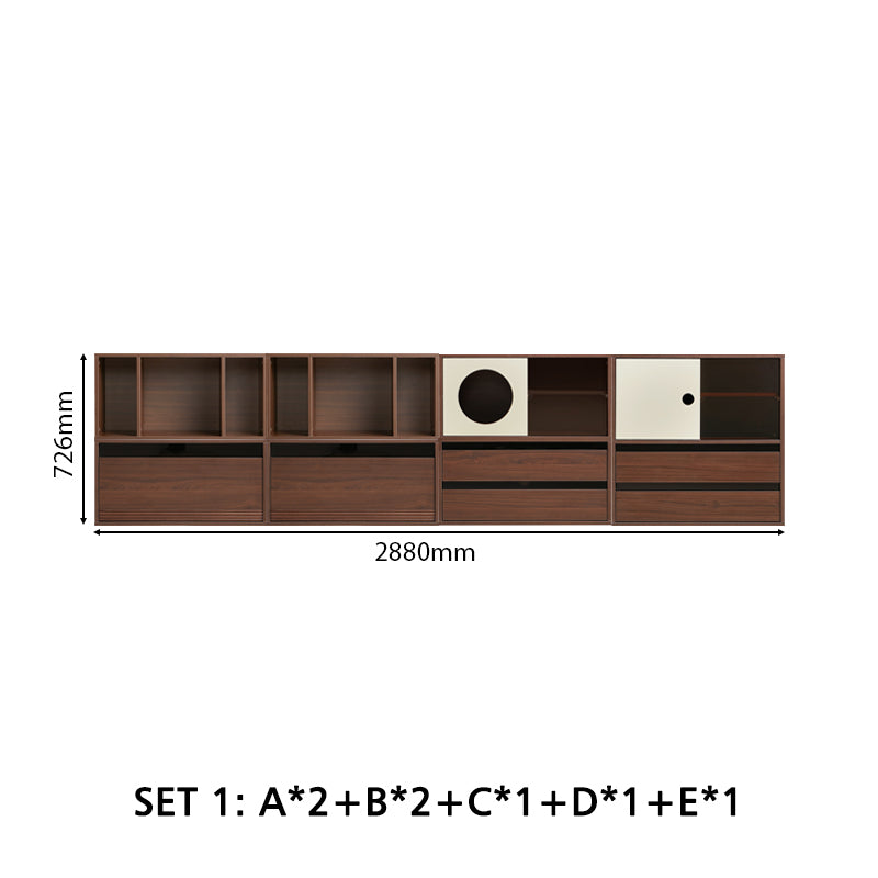 Mario Floor-standing Modular Storage Cabinet Chest Set for Home Walnut Color